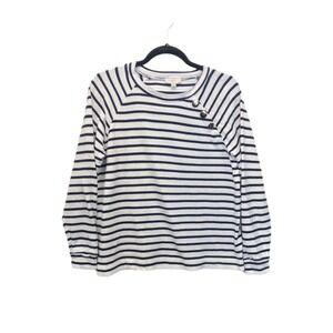 Ann Taylor LOFT Petite Striped Top Womens Size MP Long Sleeve Shirt 100% Cotton